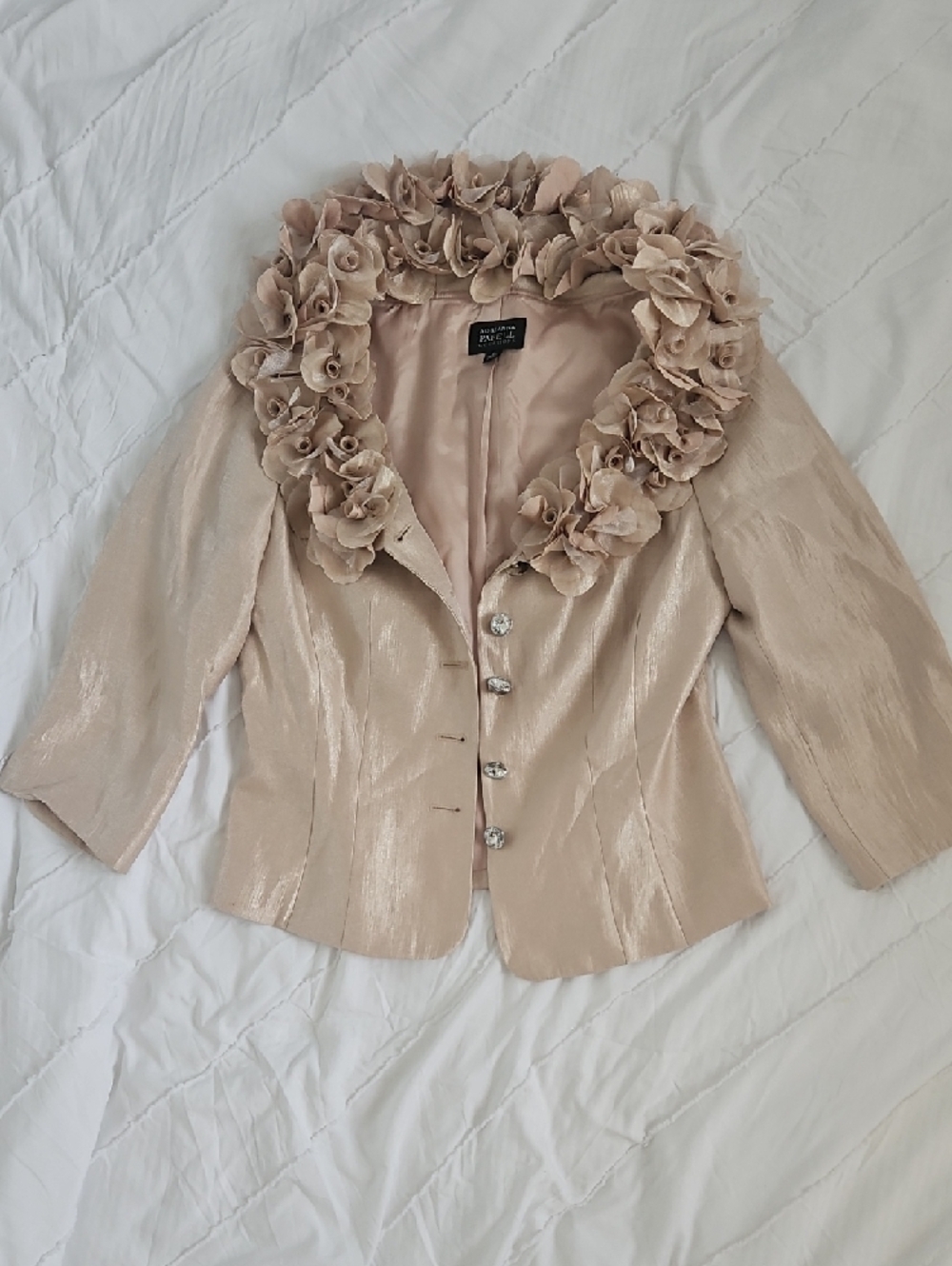 Adrianna Papell Champagne Floral-Trim Evening Blazer - Picture 2 of 7
